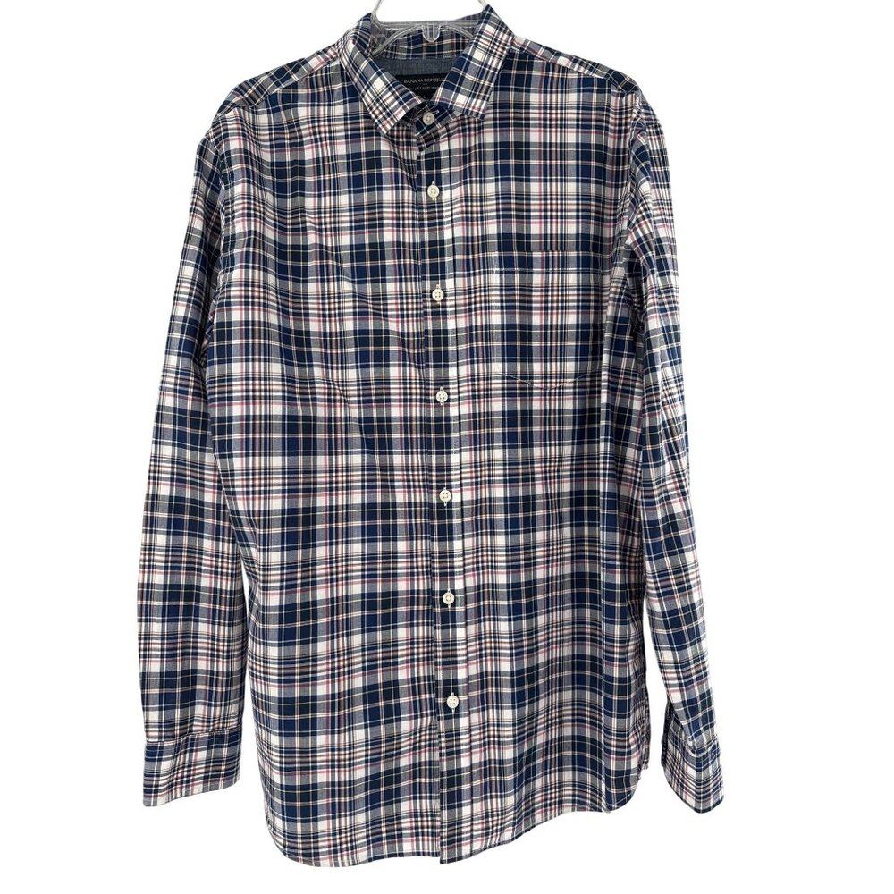 Banana Republic Mens Stretch Soft Wash Plaid‎ Shirt L
